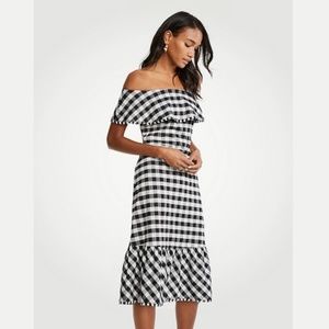 Ann Taylor Black and White Gingham Midi Dress